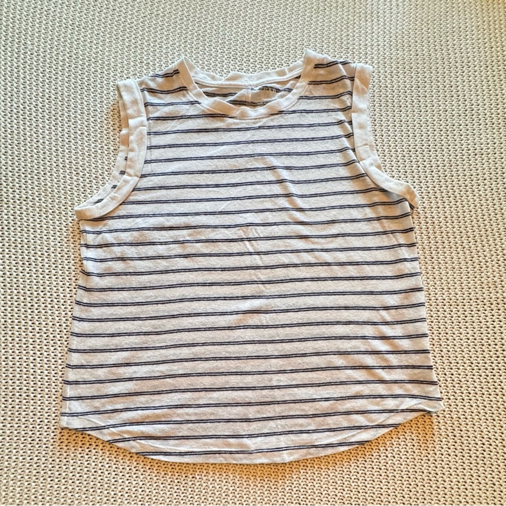 GAP Linen Blend Striped Tank Top Sleeveless White Navy Size M